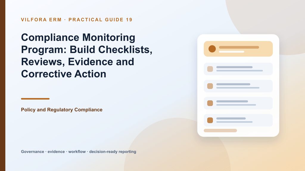 Compliance monitoring program showing risk-based reviews, checklists, evidence, findings and corrective actions