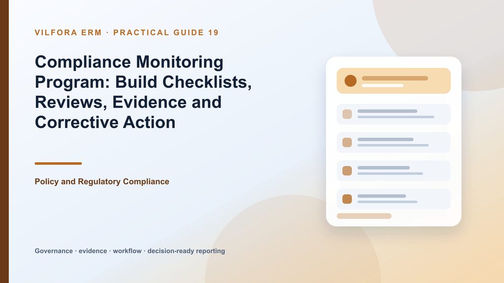 Compliance monitoring program showing risk-based reviews, checklists, evidence, findings and corrective actions