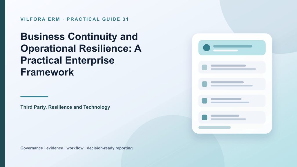 Operational resilience framework connecting critical operations, BIA, impact tolerances, continuity plans, tests and remediation