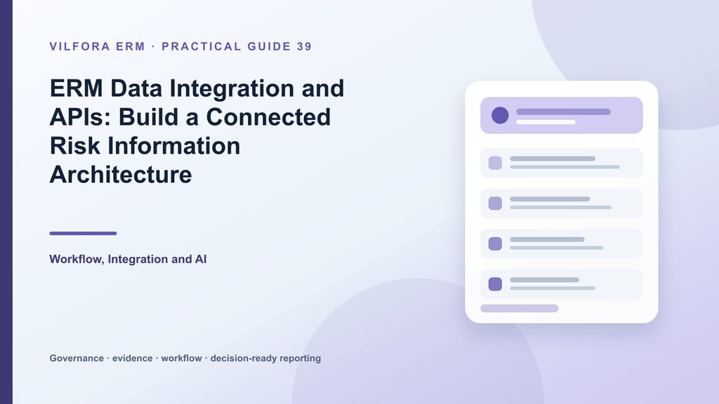 ERM data integration architecture connecting core banking, ERP, HR, procurement, ITSM and security systems to risk dashboards and workflows