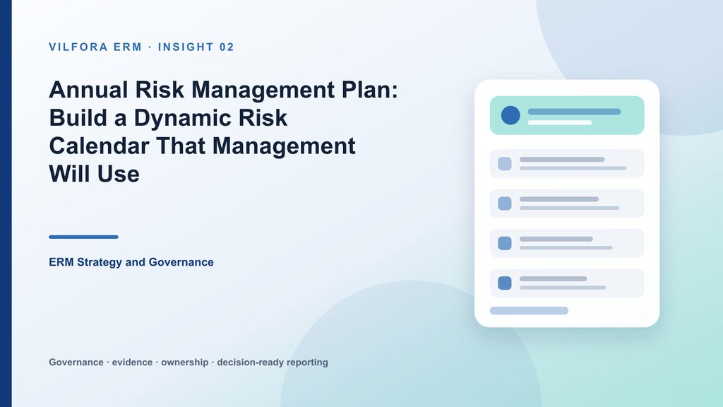 Annual enterprise risk management calendar with quarterly reviews, owners, milestones and escalation points
