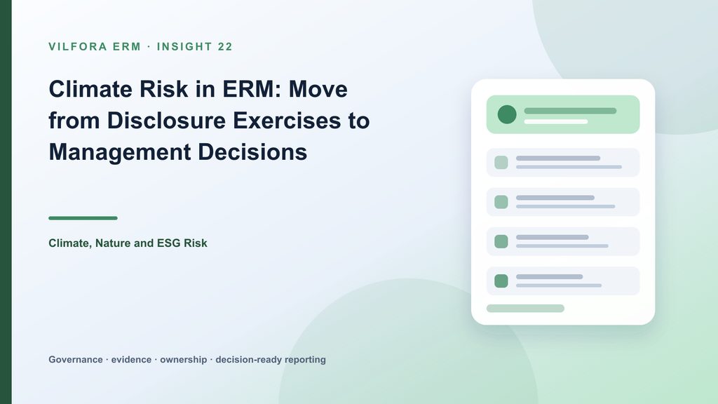 Climate risk ERM model linking physical and transition drivers to assets, customers, suppliers, scenarios and actions