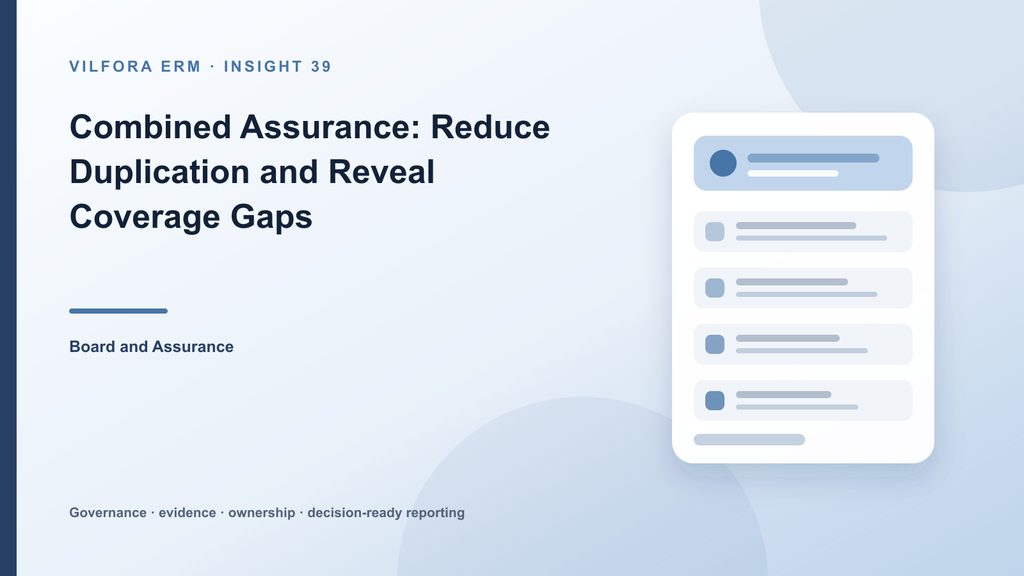 Combined assurance map linking enterprise risks and controls to management, risk, compliance, audit and external assurance coverage