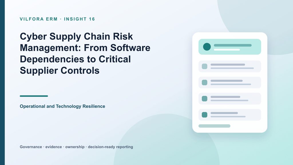 Cyber supply chain map showing software components, suppliers, updates, critical services, vulnerabilities and controls
