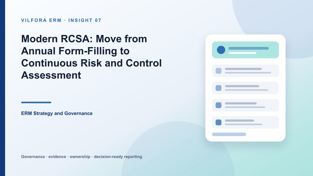 Modern RCSA workflow connecting process risks, controls, evidence, effectiveness, residual risk and remediation