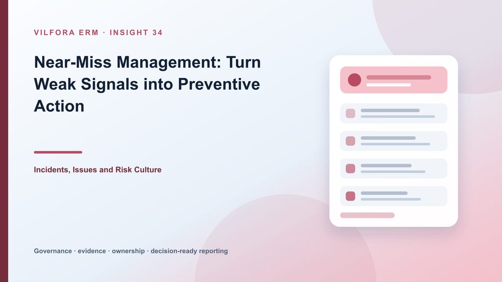 Near-miss workflow showing easy reporting, triage, risk and control linkage, analysis, action and learning