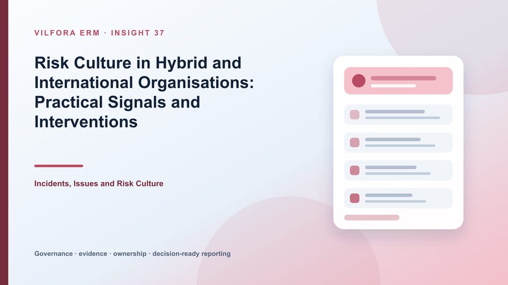 Global risk culture dashboard with speak-up, escalation, overrides, training, near misses, accountability and local patterns