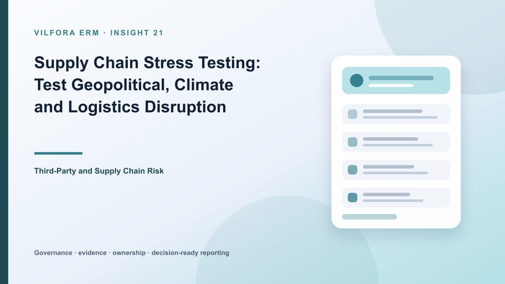 Global supply chain stress test showing suppliers, transport routes, inventory, climate events, geopolitical barriers and response options