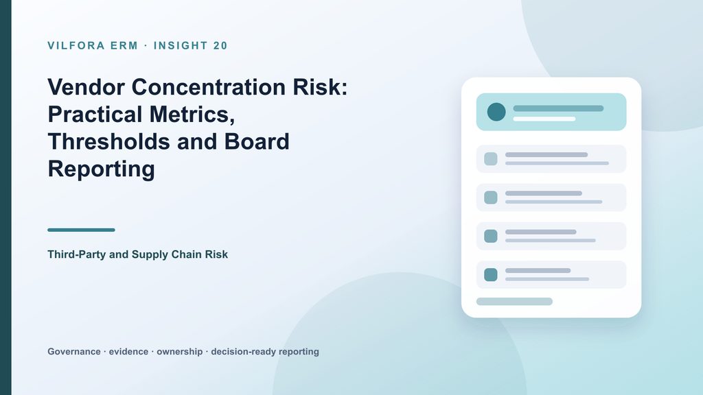 Vendor concentration dashboard with critical services, provider dependency, regions, spend, substitutability and risk thresholds